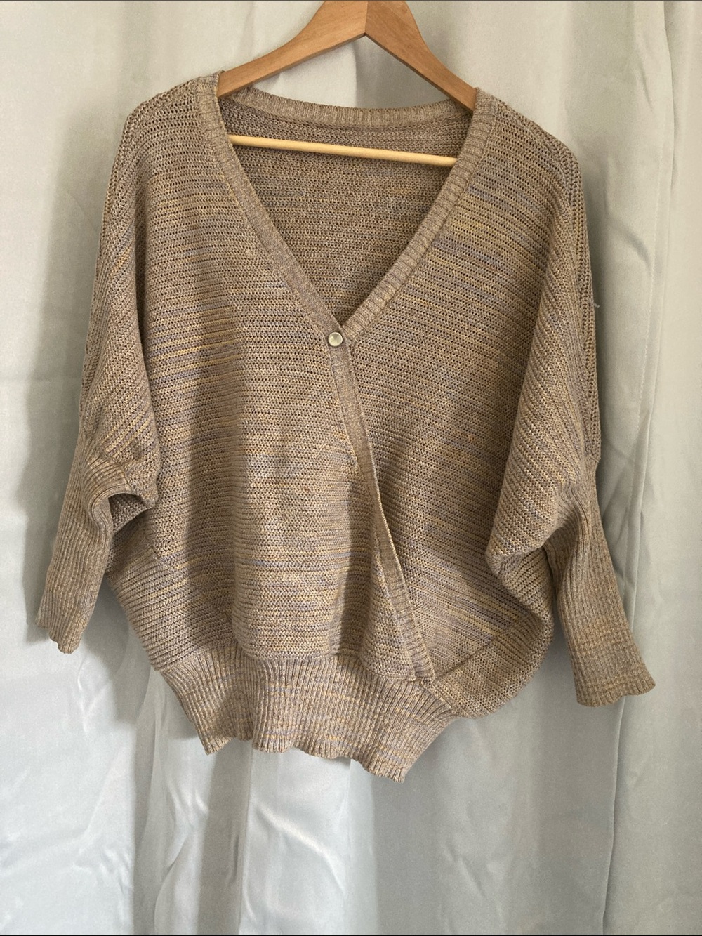 Prana Beige Marled Knit Reversible Sweater